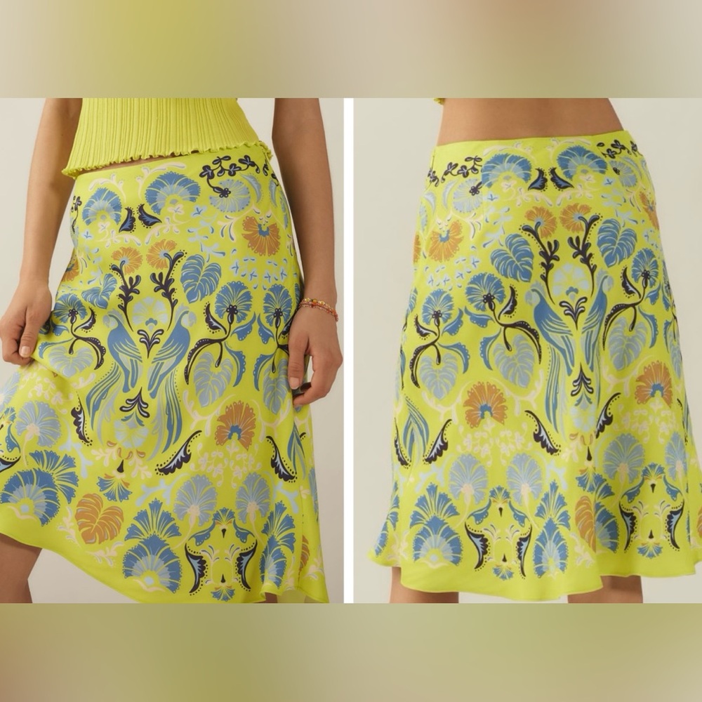 Farm Rio Tropical Print Sateen Knee-Length Slip Skirt, Size L